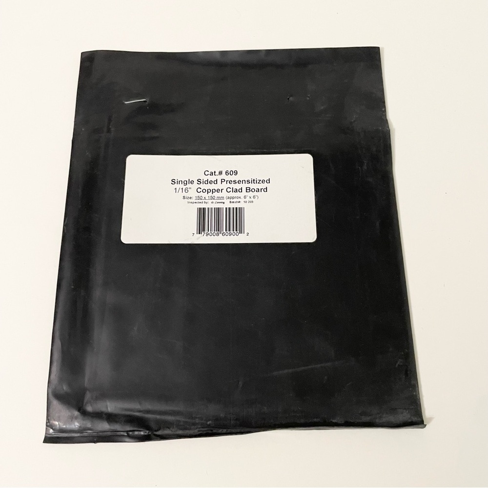 Presensitized Copper Clad PCB Board 6x6" Single Sided 1/16" Cat #609